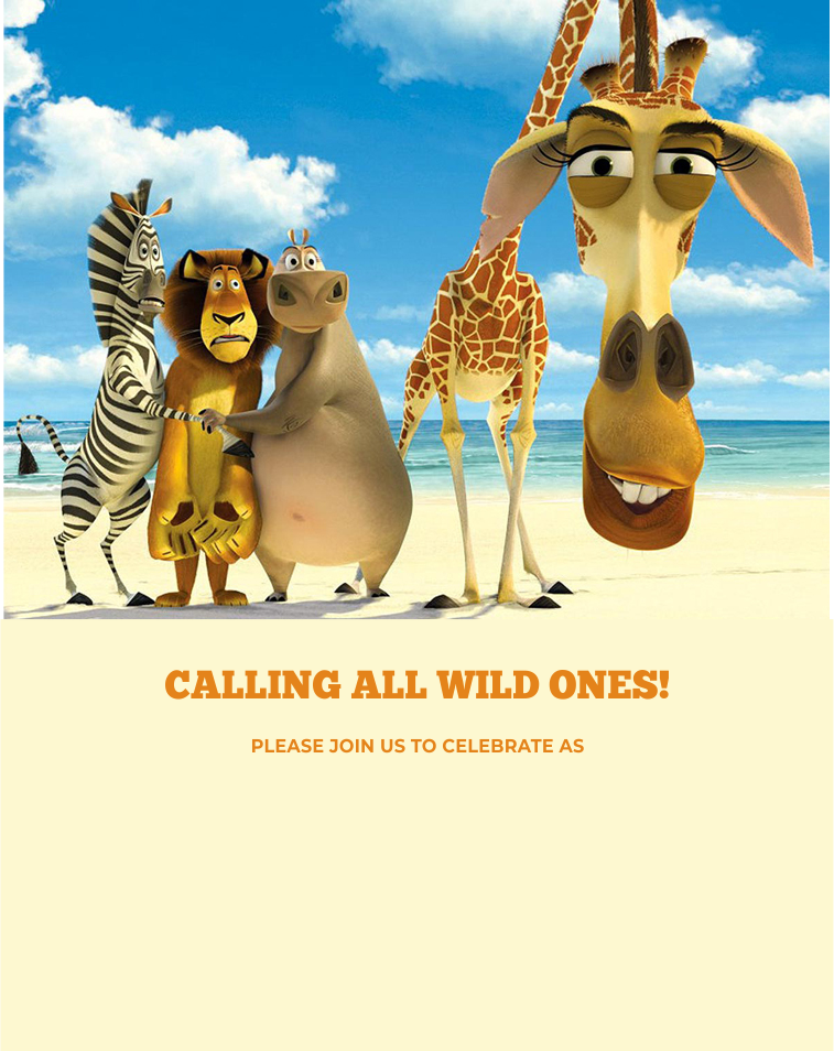 create madagascar theme templ961 e-invite for free