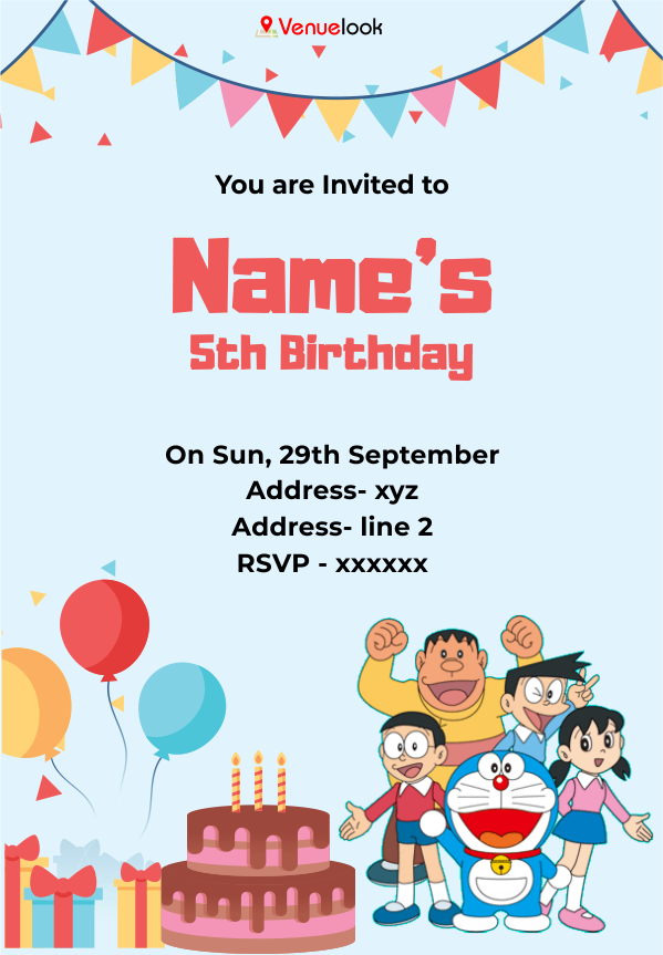 Nobita, Doraemon, Shizuka, Gian E-Invite E-Invitation