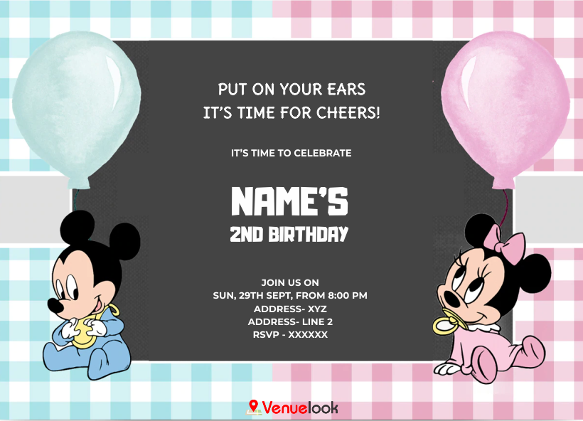 Mickey and Minnie with balloons E-Invitation