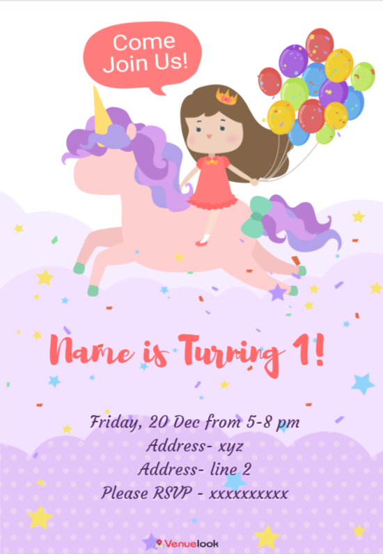 Unicorn Birthday E-Invite  E-Invitation