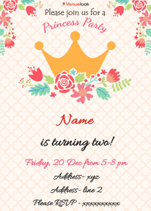 Princess  Party E-Invite E-Invitation