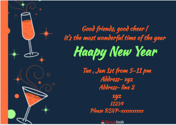 Dark Blue Bright Green and Orange Champagne E-Invite E-Invitation