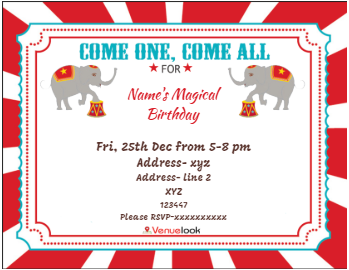 Red with circus illustration circus E-Invite E-Invitation