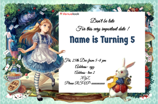 Pretty Alice in Wonderland E-Invite E-Invitation