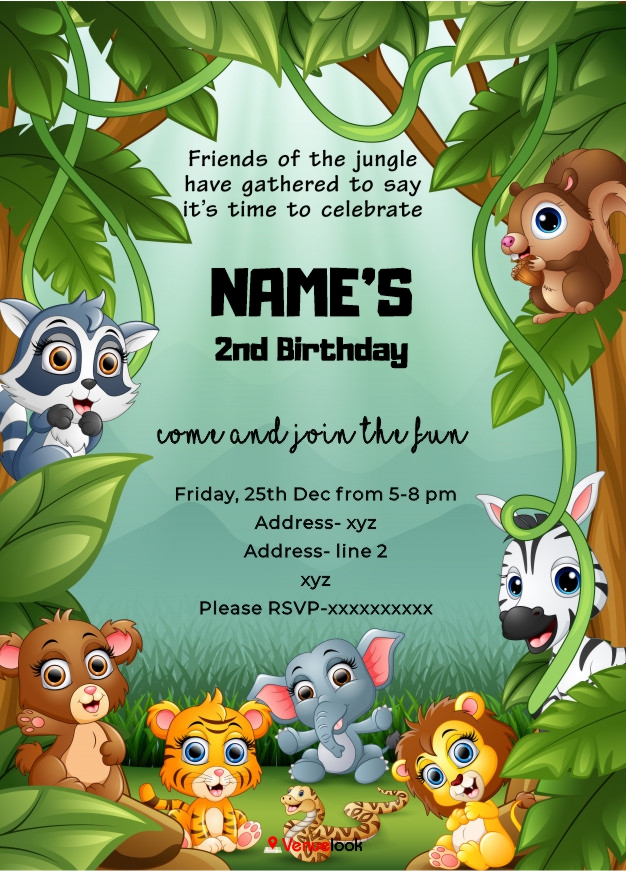 Cute Jungle Safari Animals E-invite E-Invitation