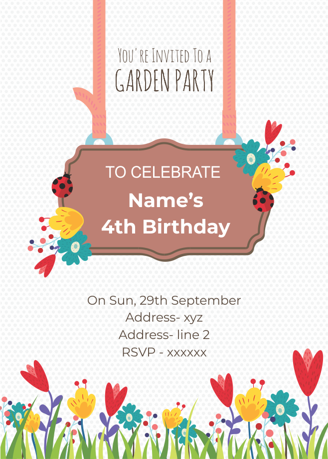 Garden Birthday Bash E-INVITE E-Invitation