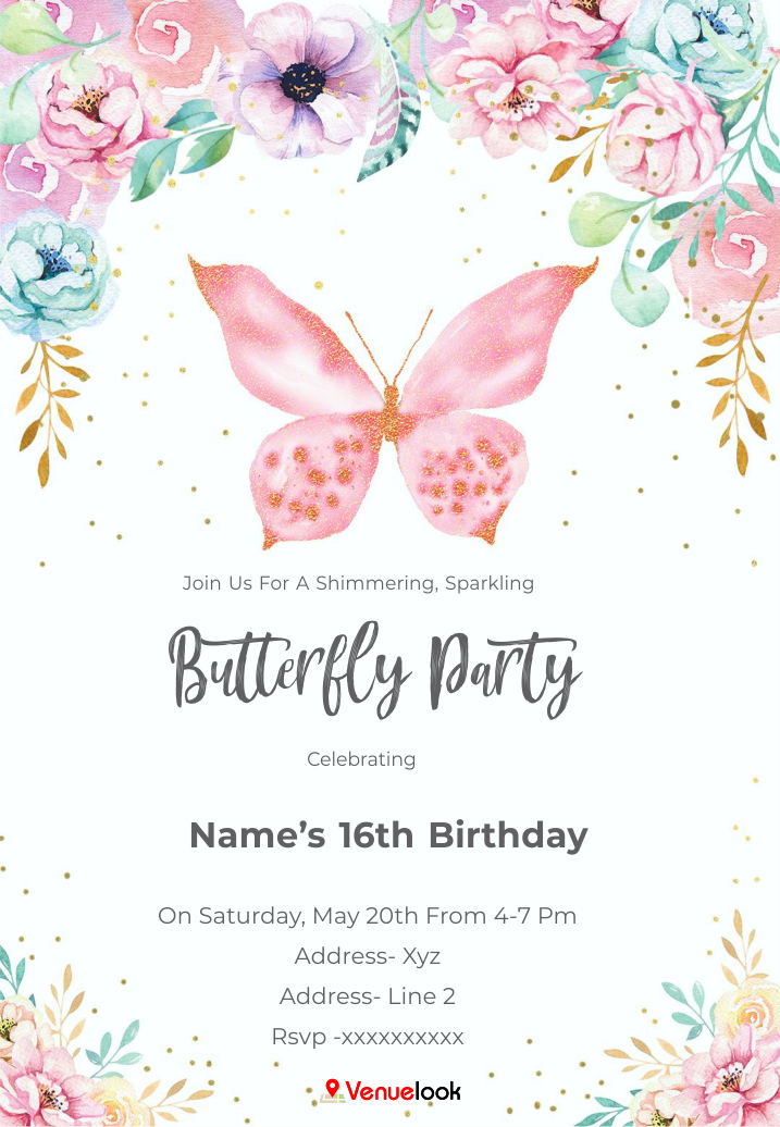 Pink glitter butterfly E-Invite E-Invitation