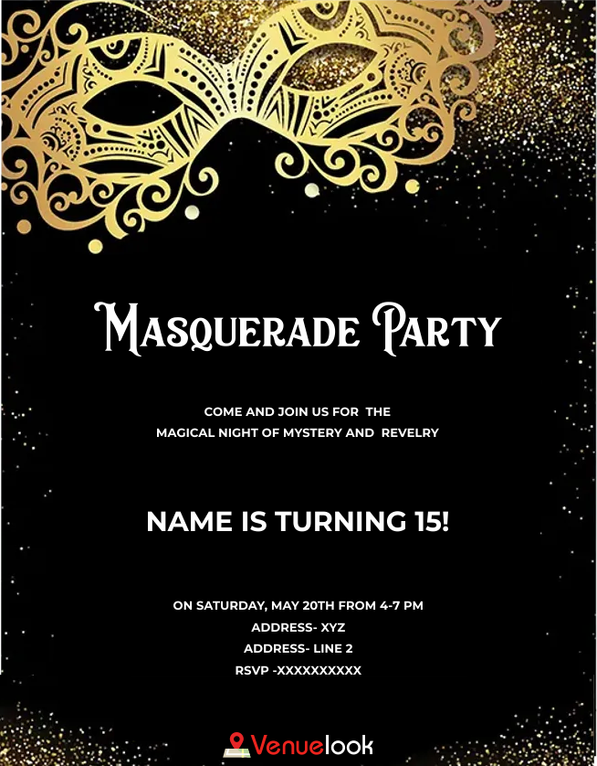 Masquerade Party Birthday Gold Mask E-Invite E-Invitation