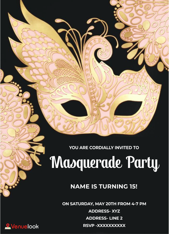 Elegant Pink Gold Glitter Masquerade Party E-Invite E-Invitation