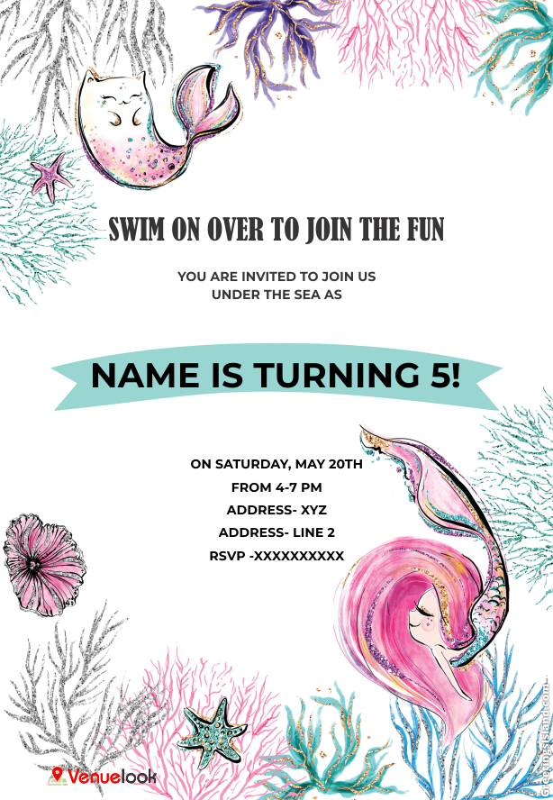 Mermaid Glitter Cat E-Invite E-Invitation