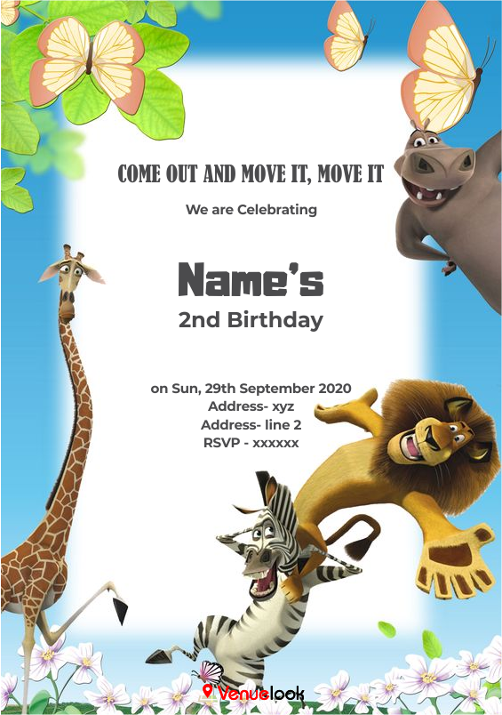 Melman Marty Gloria and Alex E-Invitation