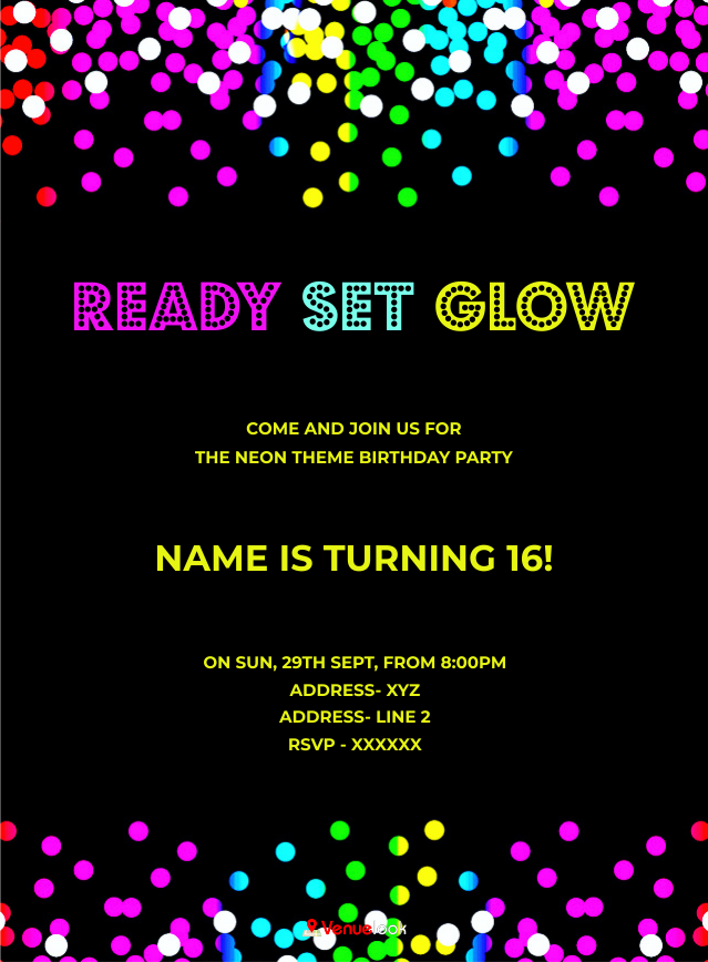 Neon Glow In The Dark Kids E-Invite E-Invitation