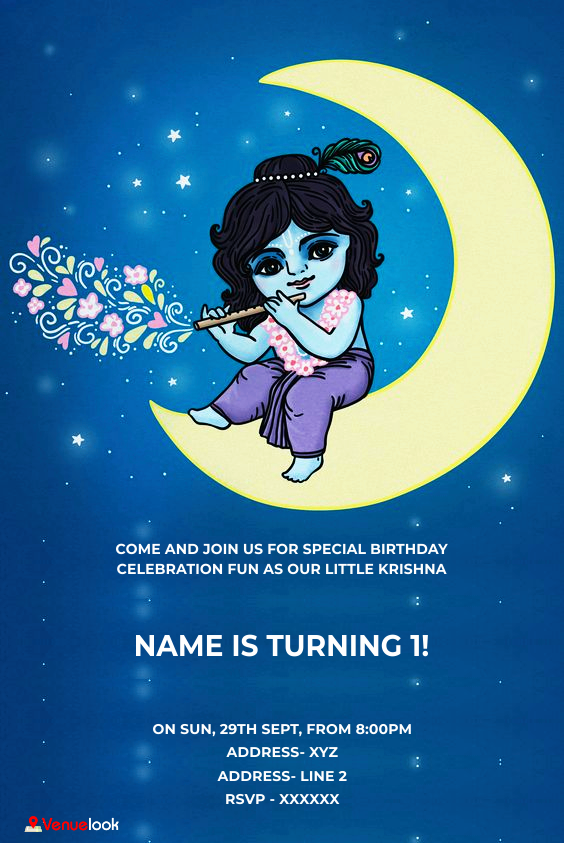 Krishna Flute and Moon E-Invite E-Invitation