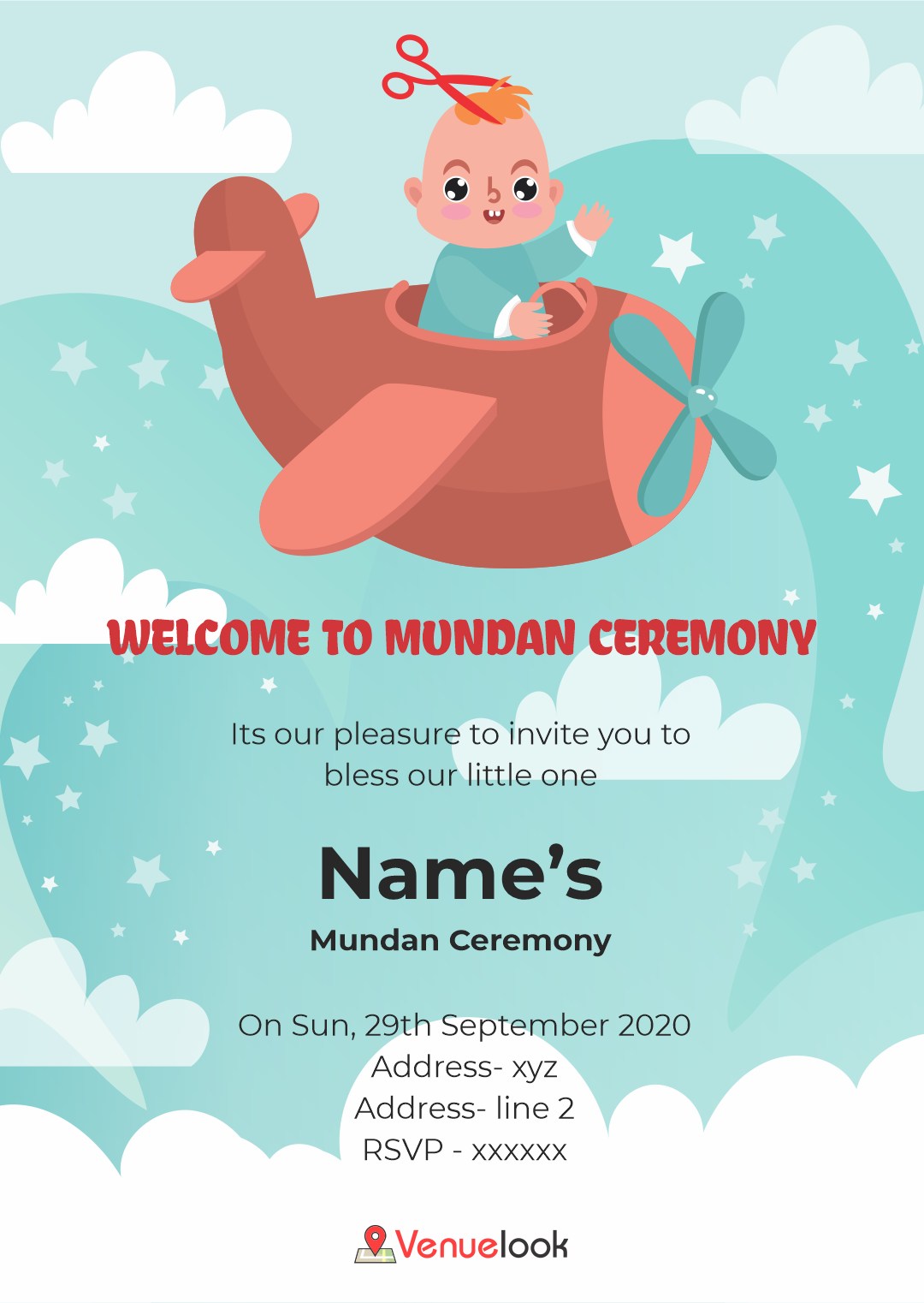 Little Baby on Aeroplane E-Invitation