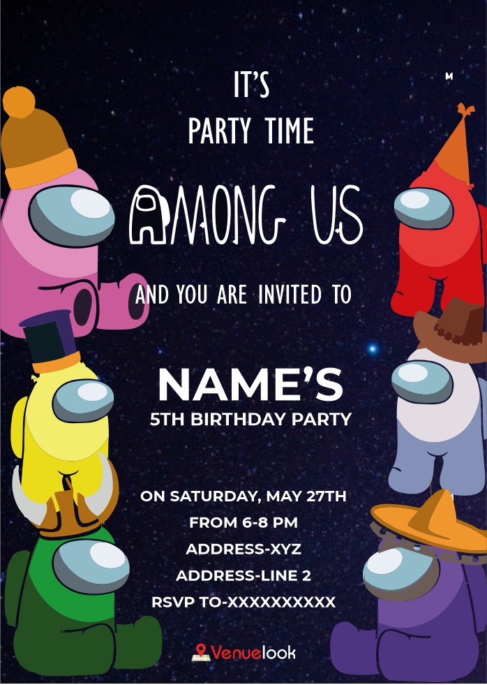 Among Us Party Hats E-Invite E-Invitation