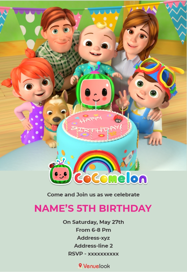 Cocomelon Birthday Cake E-Invite E-Invitation