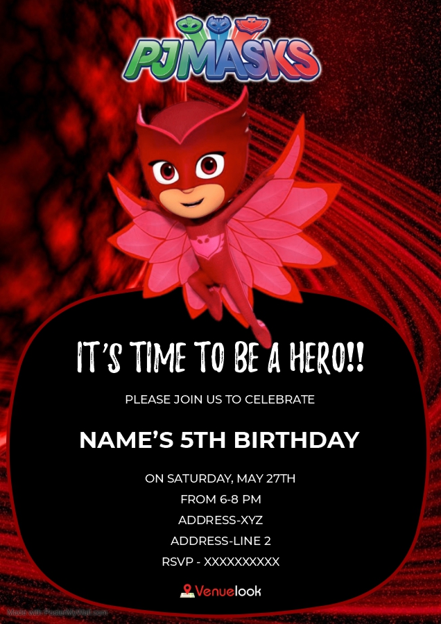 Owlette PJ Mask E-Invite E-Invitation