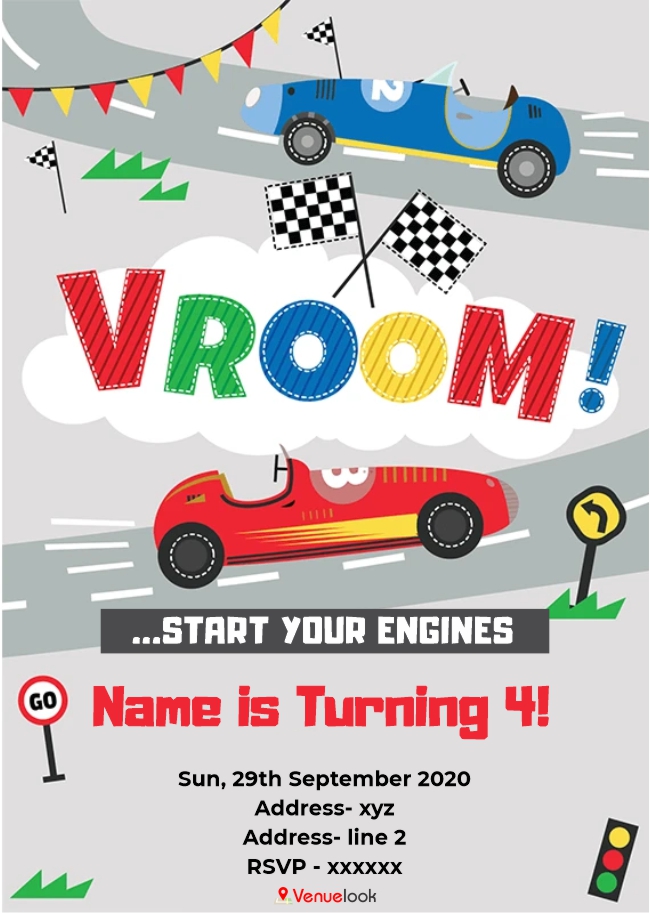 Cars Theme E-Invite E-Invitation