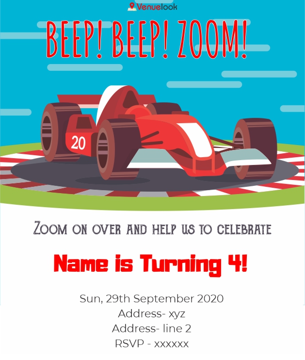 Red Racing Car E-Invite E-Invitation